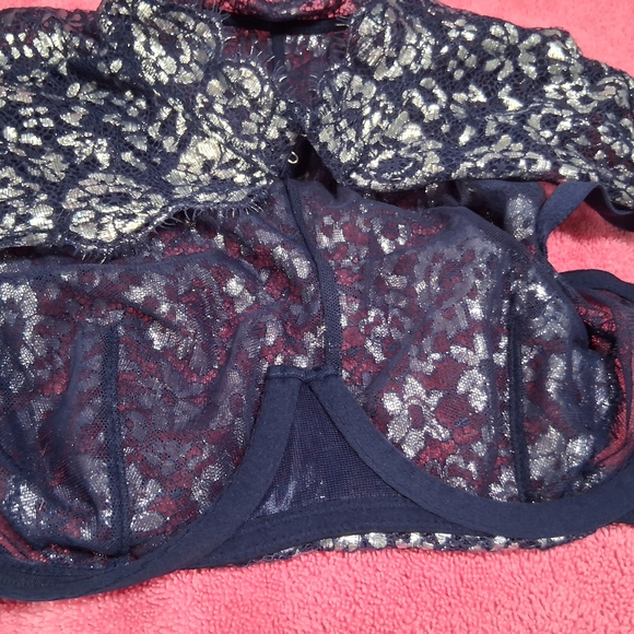 Victoria's Secret Dream Angels Unlined Bra 32D High Neck Blue & Silver Metallic - Picture 4 of 5